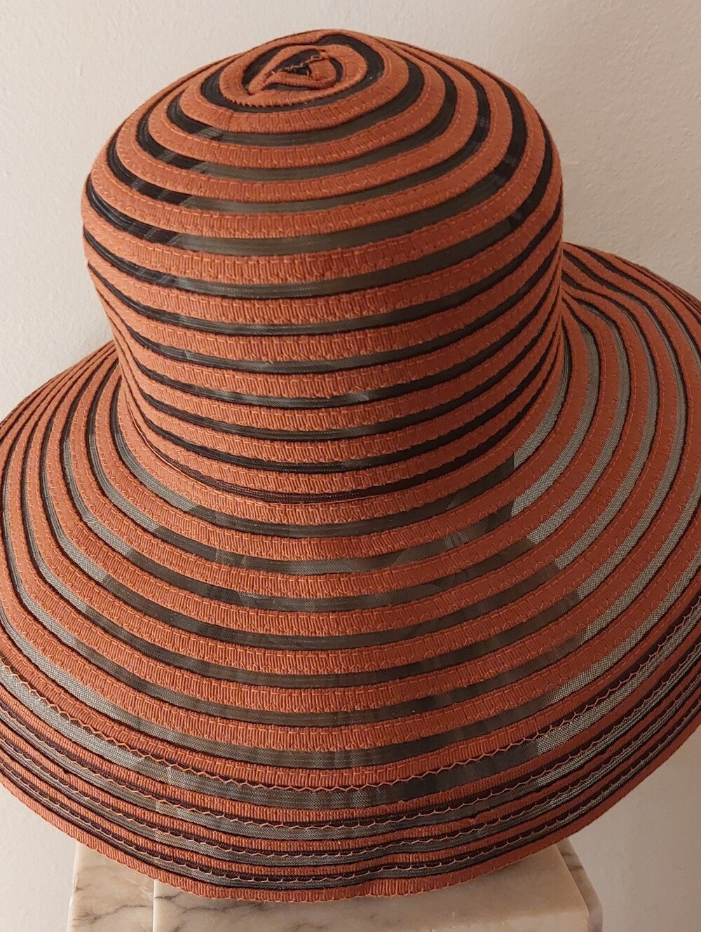 Saks Fifth Avenue Striped Wide-Brim Sun Hat in Rust and Black - Picture 8 of 8